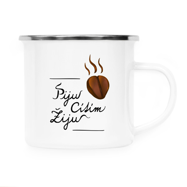 Plecháček - nerezový lem s potiskem Káva - Piju, cítím, žiju